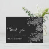 Elegante schwarz-weiße Blumenspitze Danke Einladung (Stehend Vorderseite)
