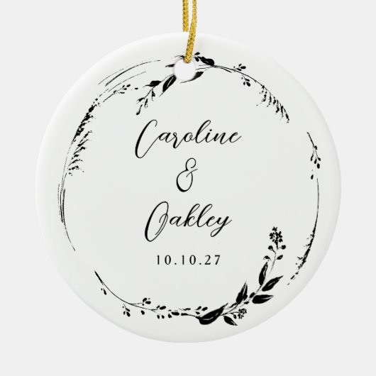 Elegante Schwarz-weiße Blumenzeremonie Keramik Ornament (Vorne)