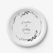 Elegante Schwarz-weiße Blumenzeremonie Pappteller (Vorderseite)