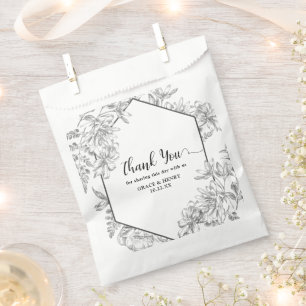 Elegante Schwarz-weiße botanische Dankbarkeit Hoch Geschenktütchen