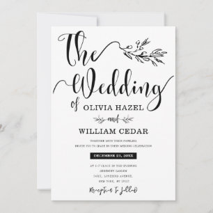 Elegante Schwarz-weiße botanische Kalligraphie-Hoc Einladung