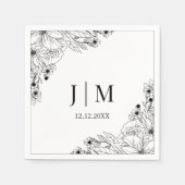 elegante, schwarz-weiße, botanische Monogramm-Hoch Serviette (Vorderseite)