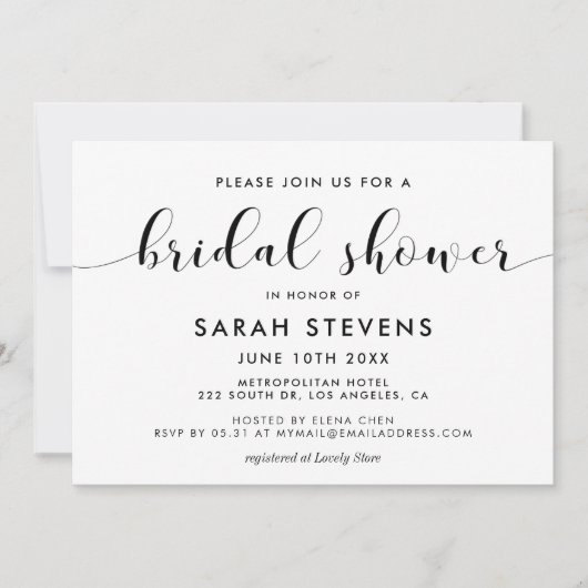 Elegante, schwarz-weiße Brautdusche Einladung (Vorderseite)