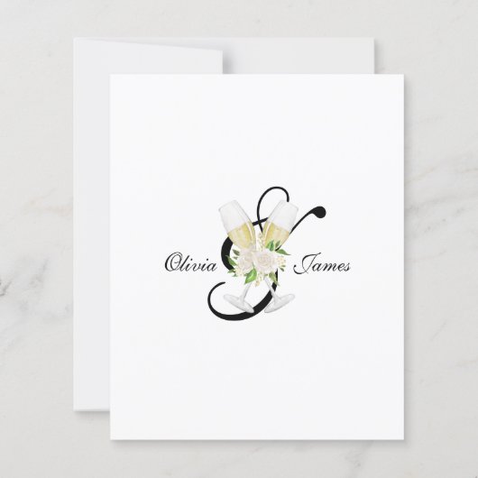 Elegante Schwarz-weiße Champagner Hochzeit Einladu (Rückseite)