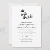 Elegante Schwarz-weiße Cotton Boll Pflanze Hochzei Einladung (Vorderseite)