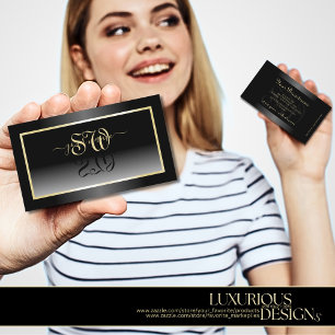 Elegante Schwarz-weiße Creme Frame Initials Visitenkarte