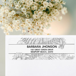 Elegante Schwarz-weiße Daisy-Rücksendeadresse