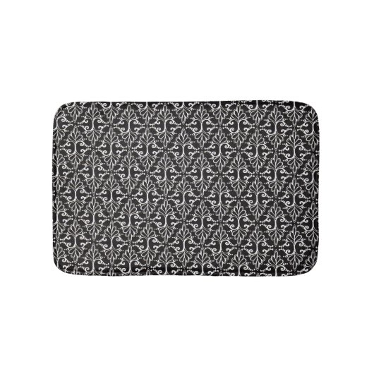 Elegante Schwarz-weiße Damask-Rollen Badematte (Vorderseite)