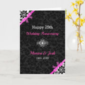 Elegante schwarz-weiße Damasken mit rosa Streifen Karte (Gelbe Blume)