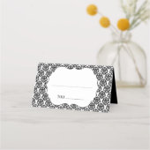 Elegante Schwarz-weiße Damaskus-Hochzeitskarte Platzkarte (Vorderseite)