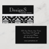 Elegante Schwarz-weiße Damast-Mode-Geschäfts-Karte Visitenkarte (Vorne/Hinten)