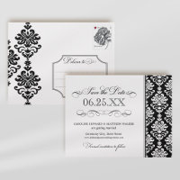 Elegante schwarz-weiße Damast-Rankenornament-Hochz
