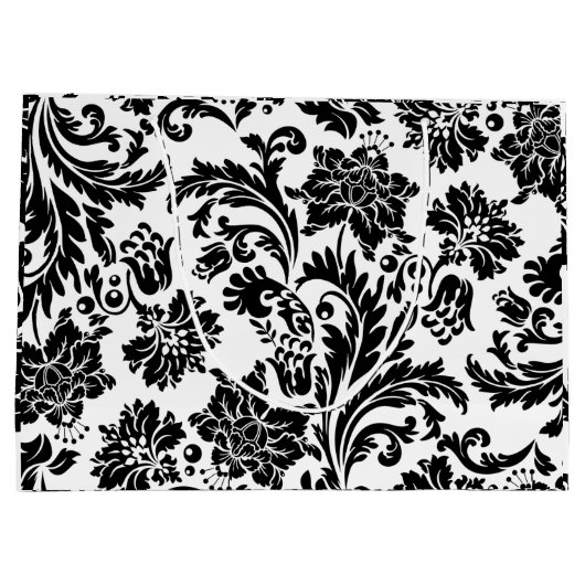 Elegante schwarz-weiße Damastenjungfrau Große Geschenktüte (Rückseite)