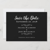 Elegante Schwarz-weiße Delikate Romantische Kallig Save The Date (Vorderseite)
