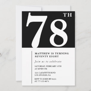 Elegante Schwarz-weiße Einladung zum 78. Geburtsta