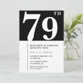 Elegante Schwarz-weiße Einladung zum 79. Geburtsta (Stehend Vorderseite)