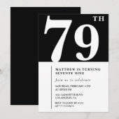 Elegante Schwarz-weiße Einladung zum 79. Geburtsta (Vorne/Hinten)