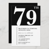 Elegante Schwarz-weiße Einladung zum 79. Geburtsta (Vorne/Hinten)