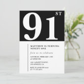 Elegante Schwarz-weiße Einladung zum 91. (Stehend Vorderseite)
