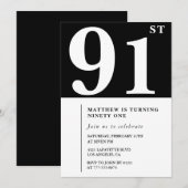 Elegante Schwarz-weiße Einladung zum 91. (Vorne/Hinten)