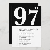 Elegante Schwarz-weiße Einladung zum 97. Geburtsta (Vorne/Hinten)