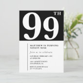 Elegante Schwarz-weiße Einladung zum 99. Geburtsta (Stehend Vorderseite)