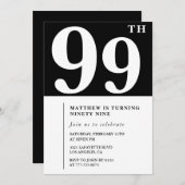 Elegante Schwarz-weiße Einladung zum 99. Geburtsta (Vorne/Hinten)