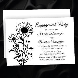Elegante Schwarz-weiße Engagement-Partei Einladung