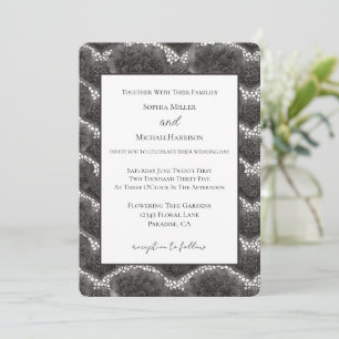 Elegante Schwarz Weiße Falsche Spitze Florale Hoch Einladung