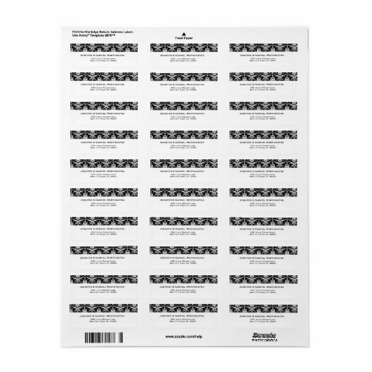 Elegante Schwarz-weiße Feather Damask Hochzeit (Vorne)