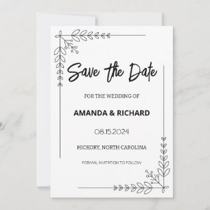 Elegante Schwarz-Weiße Flat Save-the-Date-Karte Save The Date