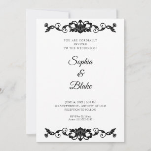 Elegante schwarz-weiße floral Art Deco Hochzeit Einladung