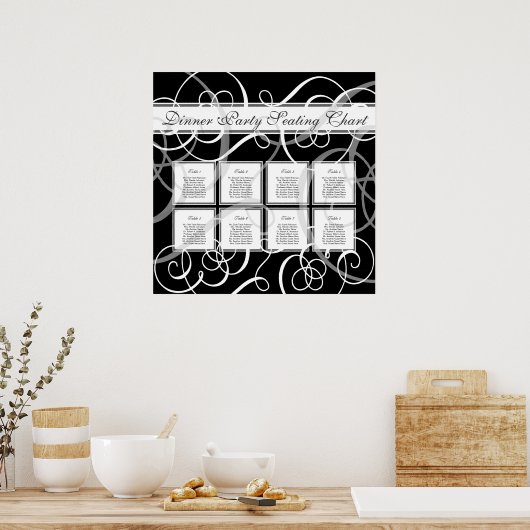 Elegante Schwarz-weiße formale Hochzeitssattelkart Poster (Küche)