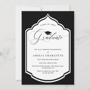 Elegante Schwarz-weiße Frame Graduation Party Einladung