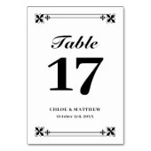Elegante Schwarz-weiße Frame-Namen und Hochzeitdat Tischnummer (Rückseite)