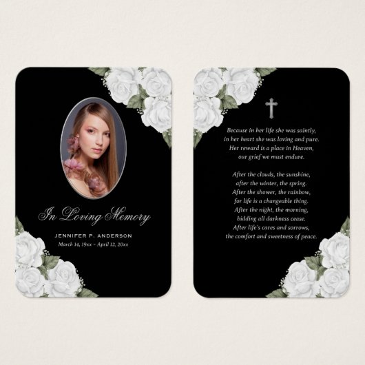 Elegante Schwarz-weiße Gedenkkarte (Vorne & Hinten)