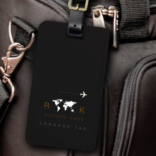 Elegante schwarz-weiße Gepäckkennung mit Namen Gepäckanhänger