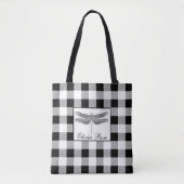 Elegante Schwarz-weiße Gingham-Libelle Tasche (Vorderseite)