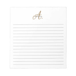 Elegante Schwarz-weiße Gold Script Monogram Lined Notizblock