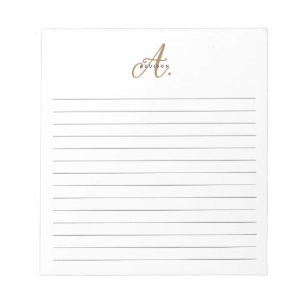 Elegante Schwarz-weiße Gold Script Monogram Lined Notizblock