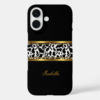 Elegante Schwarz-weiße Goldkühe iPhone 16 Hülle