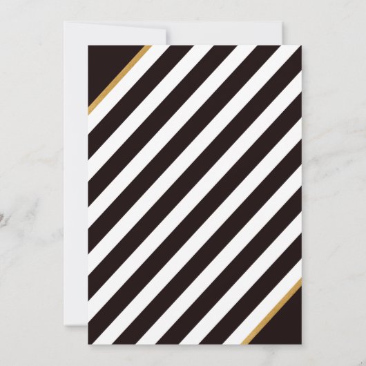 Elegante Schwarz-weiße Goldstreifen-Hochzeit Einladung (Rückseite)