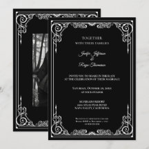 Elegante schwarz-weiße gotische Hochzeitseinladung