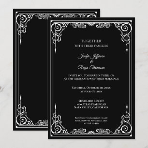 Elegante schwarz-weiße gotische Hochzeitseinladung Einladung