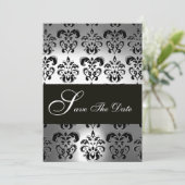 ELEGANTE SCHWARZ-WEISSE GRAUENDAMASK MONOGRAMM-Hoc Save The Date (Stehend Vorderseite)