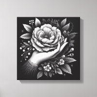 Elegante schwarz-weiße Hand-Botanik-Kunst