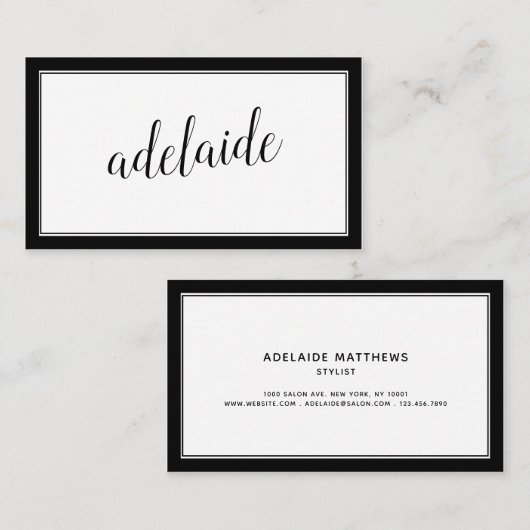 Elegante Schwarz-weiße handgeschriebene Skriptsign Visitenkarte (Vorne/Hinten)