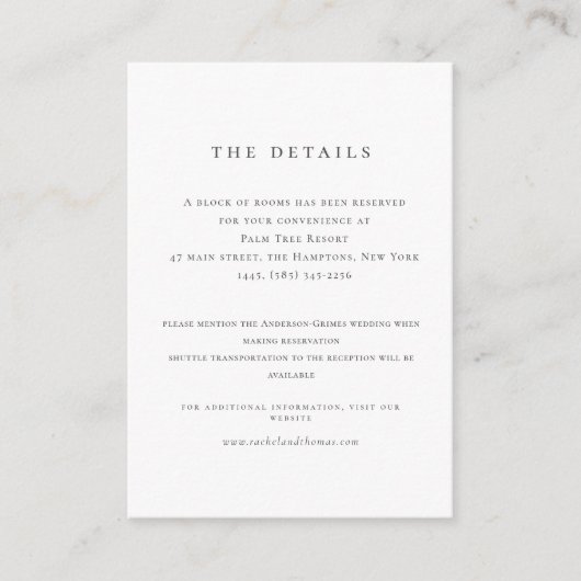 Elegante Schwarz-weiße Hochzeit Begleitkarte (Vorderseite)