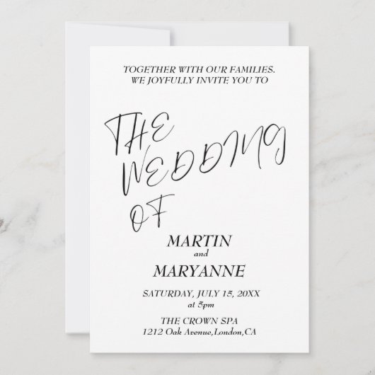 Elegante Schwarz-weiße Hochzeit Einladung (Vorderseite)