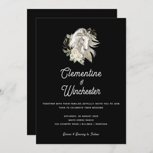 Elegante Schwarz-weiße Hochzeit Einladung (Vorne/Hinten)